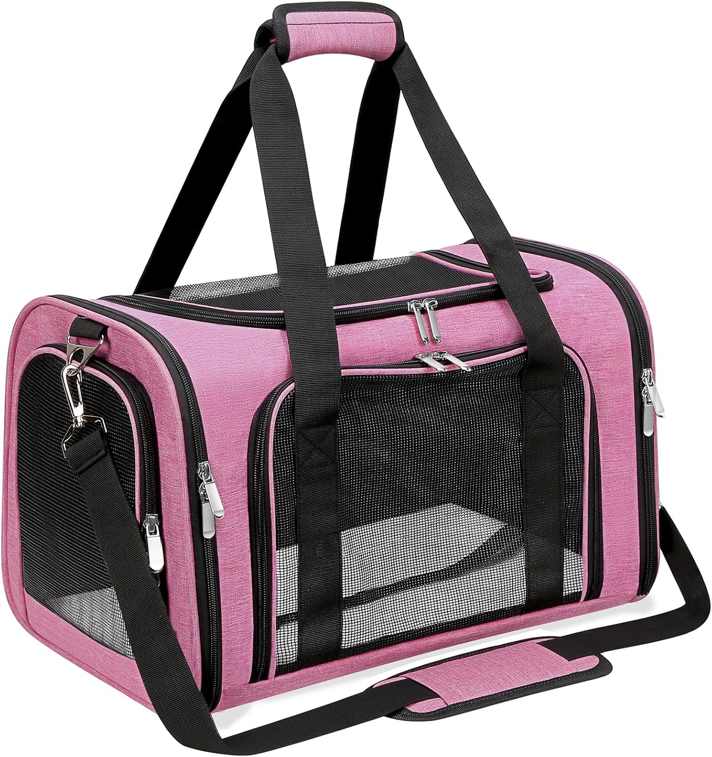 Soft-Sided Cat/Dog/Pet Carrier, Collapsible Pets Travel Carriers for Big Cats/Small Dogs with Shoulder Strap & Removable Mat, Mesh Puppy Carry Bag, Up to 16 Lbs, TSA Airline Approved (Pink)