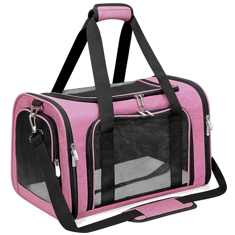 Caixa de transporte flexível para cães e gatos em nylon LEHNI PINK 43,18 x 27,94 x 27,94 cm