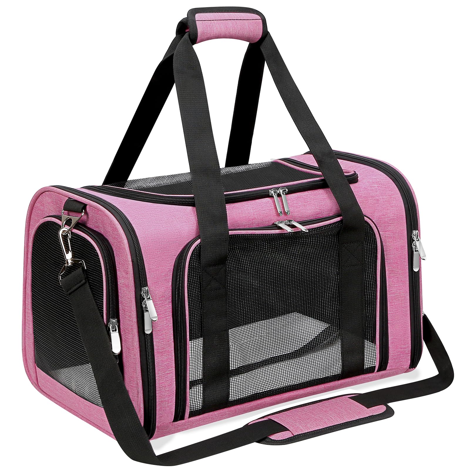 LEHNI Soft-Sided Cat/Dog/Pet Carrier, Collapsible Pets Travel Carriers for Big Cats/Small Dogs with Shoulder Strap & Removable Mat, Mesh Puppy Carry Bag, Up to 16 Lbs, TSA Airline Approved (Pink) - carriers and travel products | Mubboo