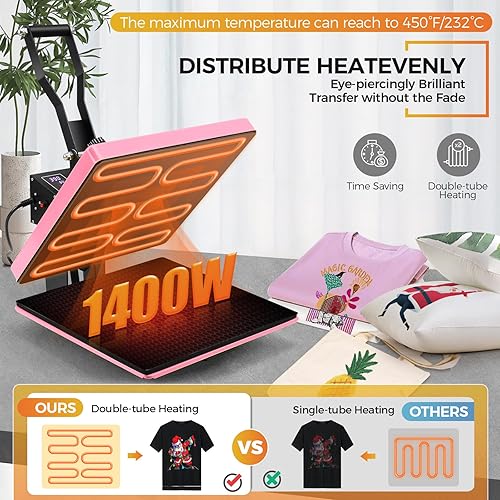 Miniatura 3 de Whubefy Máquina de prensa de calor de 15 x 15 pulgadas, máquina de prensa de calor digital para impresora de camisetas, calentamiento rápido y