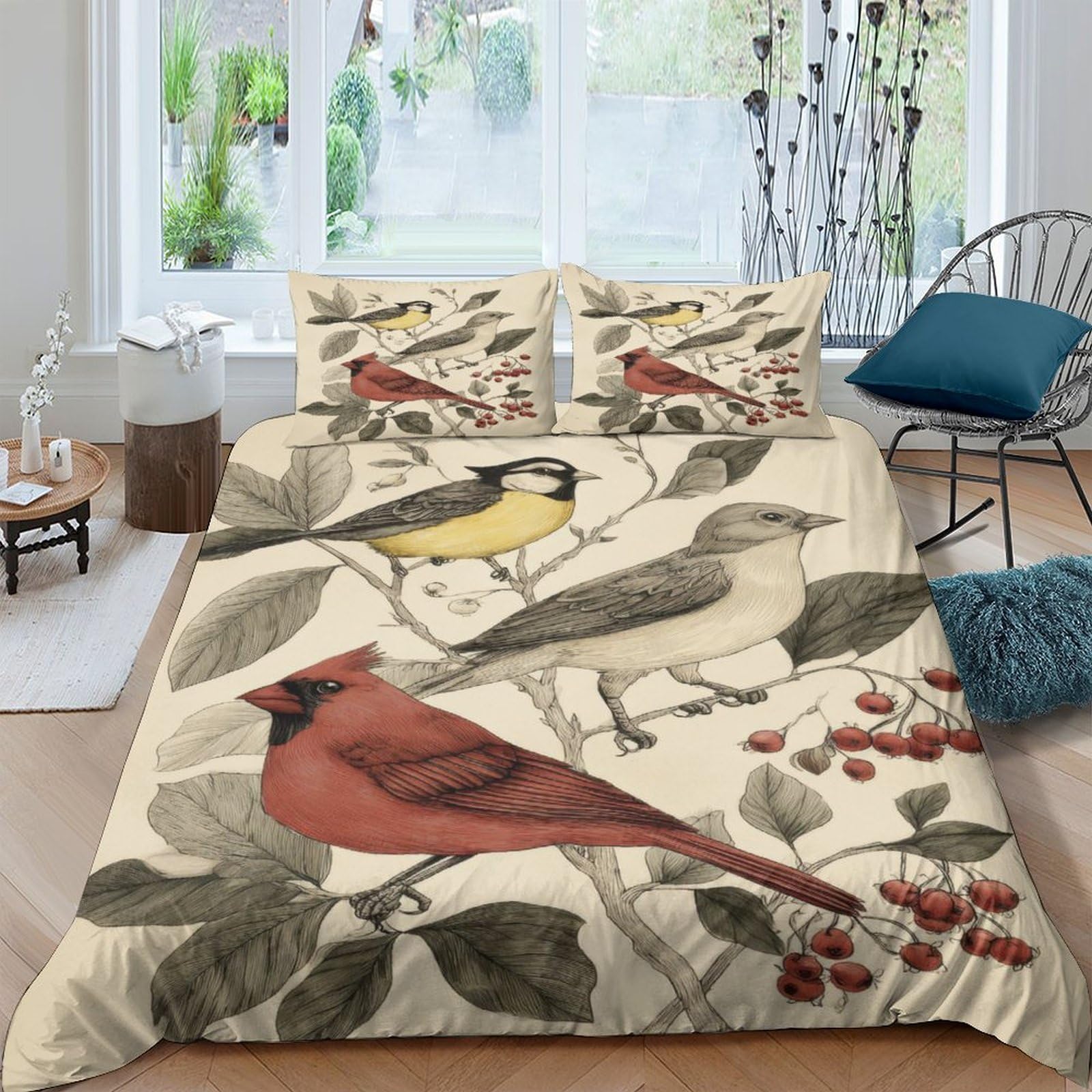 Ctjqhvkz Style-1 3D Printed Vintage Birds Fitted Sheet Microfiber Soft Nature Botanical Bed Cover For Bedroom Guest Room Decor Single（135X200cm）
