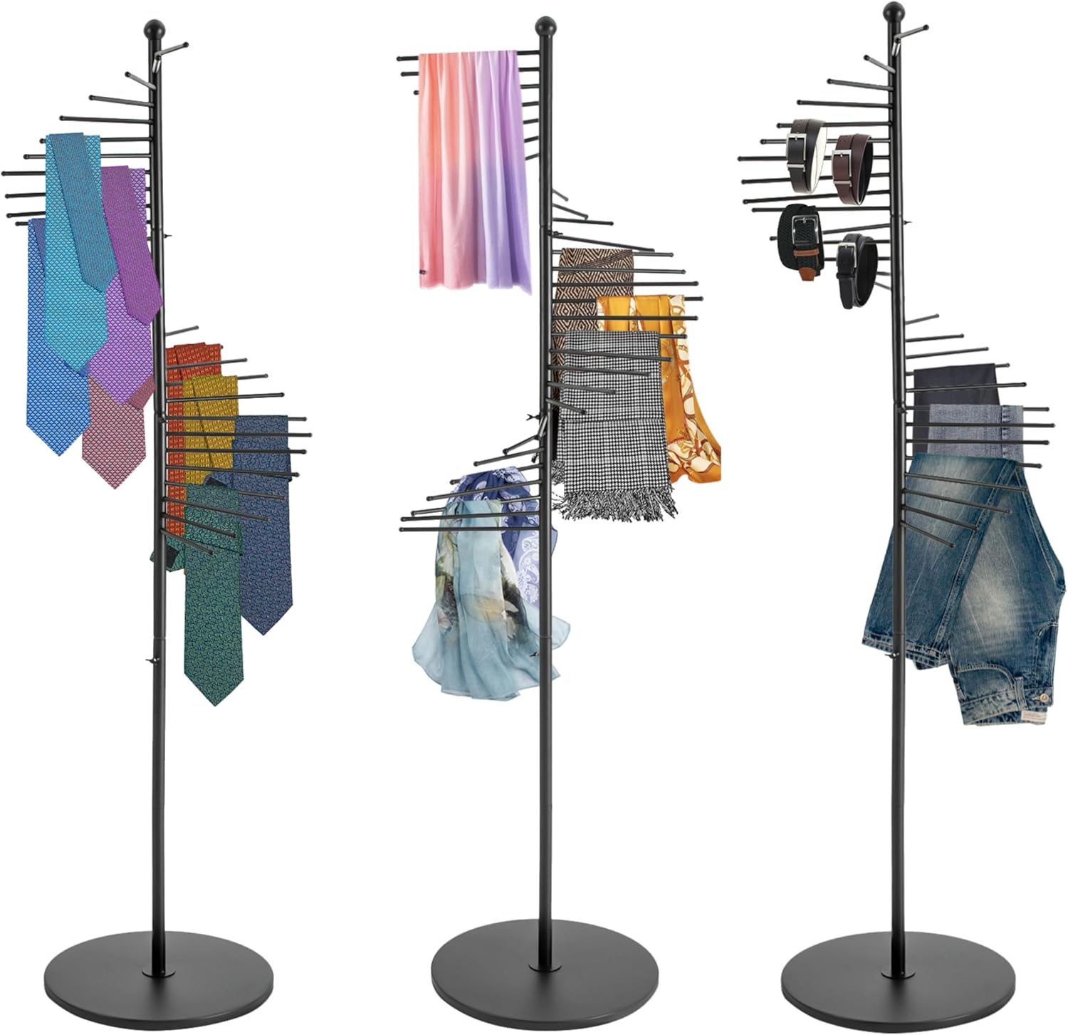 Ribbon Rack,Ribbon Holder Organizer Rack, Floor Standing Belt Hanger Tie Rack, Retail Display Tie Scarf Rack, Belt Display Stand(Black)