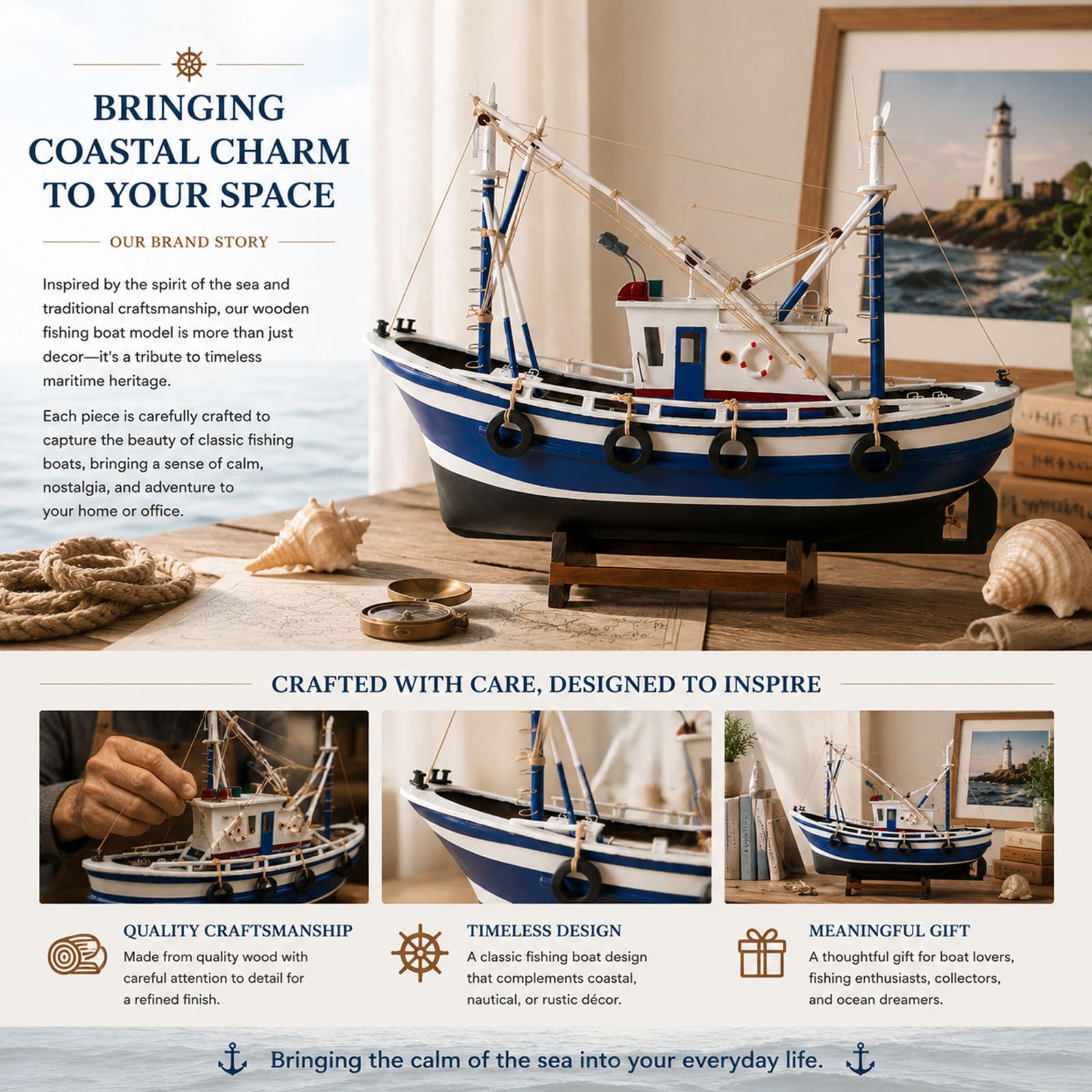YLME Modellino di Barca da Pesca Ornamento Nautico A Forma di Nave | Realizzato A Mano Decorazioni Costiere E Marittime Per Soggiorno, Ufficio, Mensole, Regalo Per Gli Amanti Dell'oceano.
