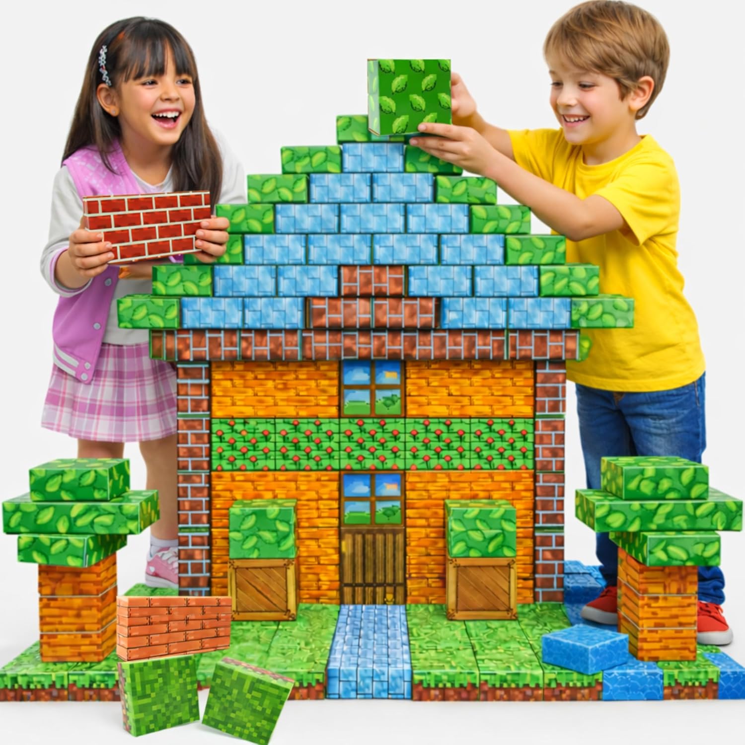 PixelStackers 100-Piece Jumbo Cardboard Building Blocks for Kids | Life-Size Pixel Art Construction Set | Sits & Stands on 150 lbs | Ultimate Birthday Gift for Craft Lovers, Boys & Girls Ages 4+