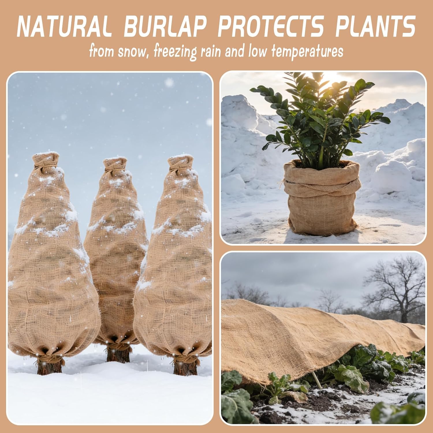 39.4 Inch x 49.2 Ft Natural Jute Burlap Fabric Roll, Large Burlap Fabric Tree Trunk Protector Winter Frost Plant Blanket for Seed Cover, Weed Barrier Fabric,Trees Shrubs Plants Frost Protection