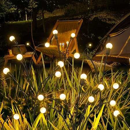 Solar Swaying Light, Solar Garden Lights, New Upgraded 8LED, 2 Modes Solar Firefly Lights, Garden Lights Solar Powered Waterproof, with Highly Flexible Copper Wires, for Yard Patio Pathway (2 Pack)