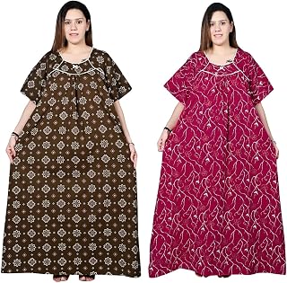 BINDASS FEMALE COLLECTION Women’s Plus Size Cotton Nighty | Soft Printed Maxi Gown | 5XL to 10XL | Pack of 2 Price In India