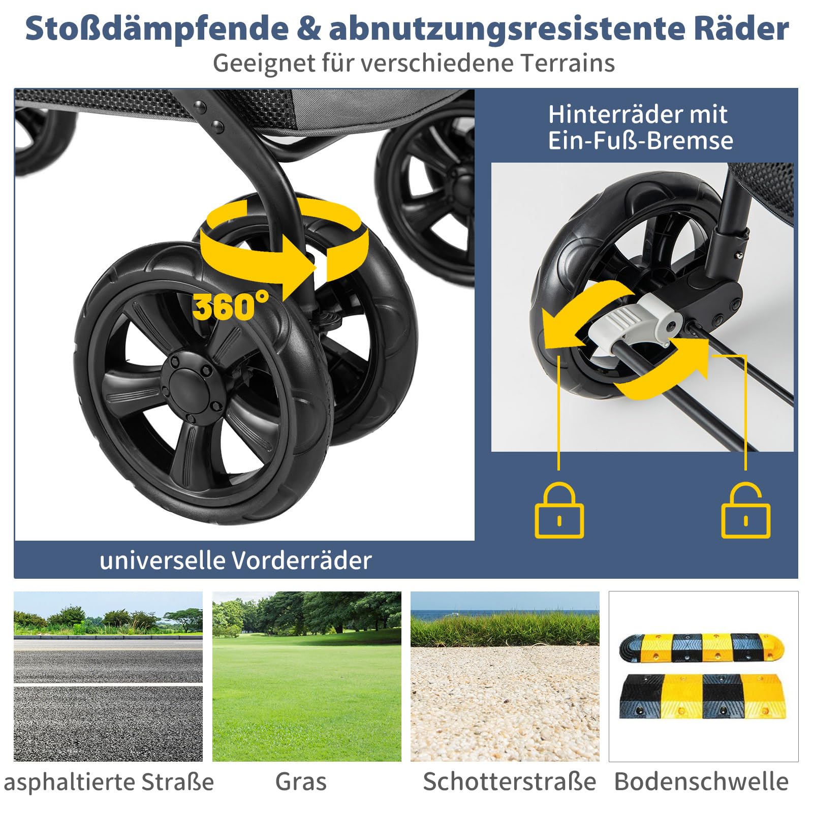 COSTWAY Hundewagen, Hundebuggy klappbar, bis 40 kg, Hundetrolley mit Kissen, Haustierwagen mit Netzfenstern & oberem Ablagefach & 2 Türen & Seitentaschen, Haustiere Buggy für Hunde Katzen (Grau)