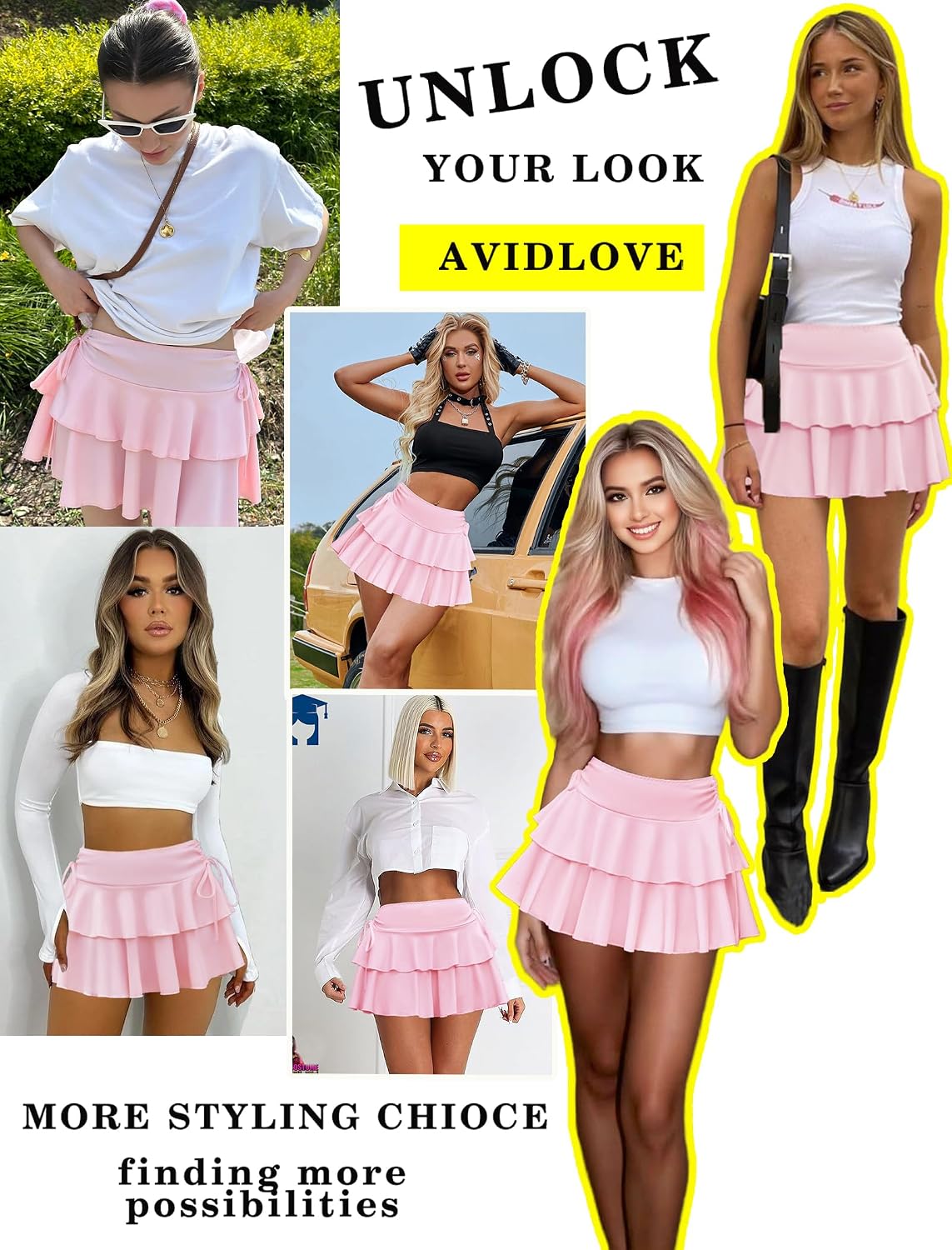 Avidlove Mini Skirts for Women Casual Micro Y2K Pleated Skirt Layered Ruffle Short Skirts Cheer Skirt Cosplay Outfits S-XXL
