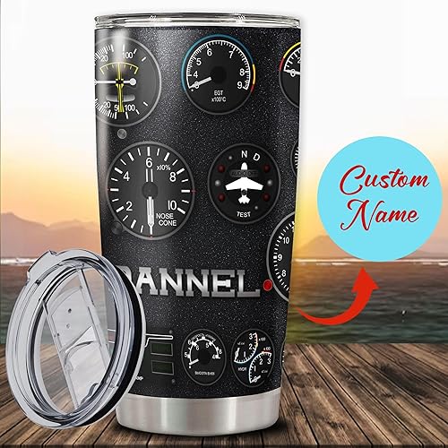 Miniatura 2 de TWENTI Vaso de acero inoxidable personalizado con tapa I'd Rather be Flying de acero inoxidable de doble pared al vacío, taza de viaje de 20 onzas,