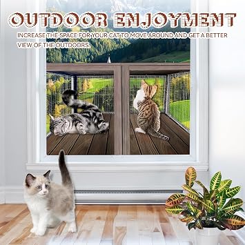 Cat Catio Outdoor Window Enclosure for Large Cats - Expandable Cat Window Bed for Napping, Sunbathing & Enjoying Scenery