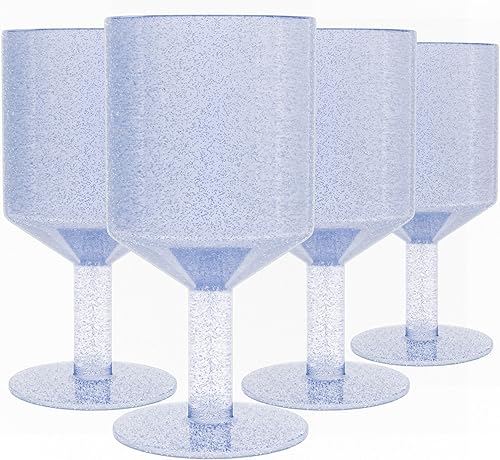 elle decor Vasos para beber vintage, juego de 4, copas de vidrio burbujeado, cristalería y utensilios de bar de estilo vintage, copas de vino de 15