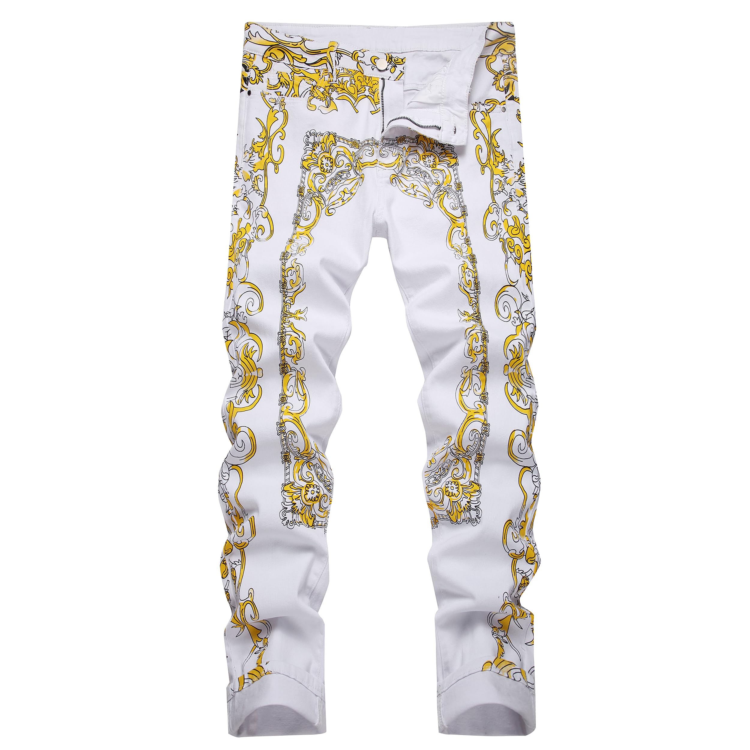 COOSVEN Mens Printed Jeans - Premium Jeans for Men Slim Fit - Skinny Stretch Denim Printed Pants for Men