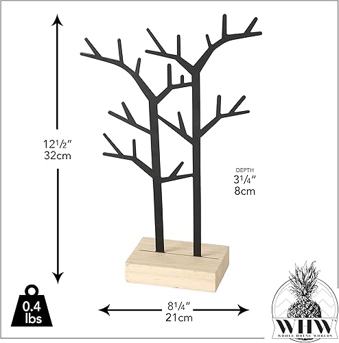 Miniatura 3 de WHW Whole House Worlds Organizador de joyas del árbol de la vida, ramas de metal negro, base de galería de madera, parte superior del aparador,