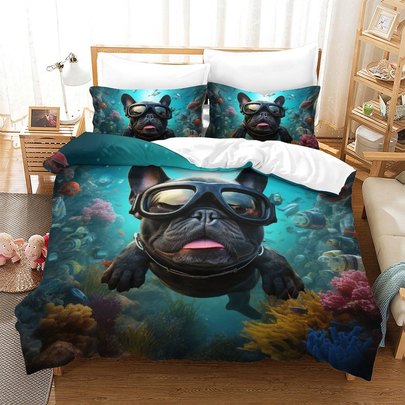 Chiot Nageur Parure de lit 3D anti-glisse avec zip, la solution microfibre pour lit double ado