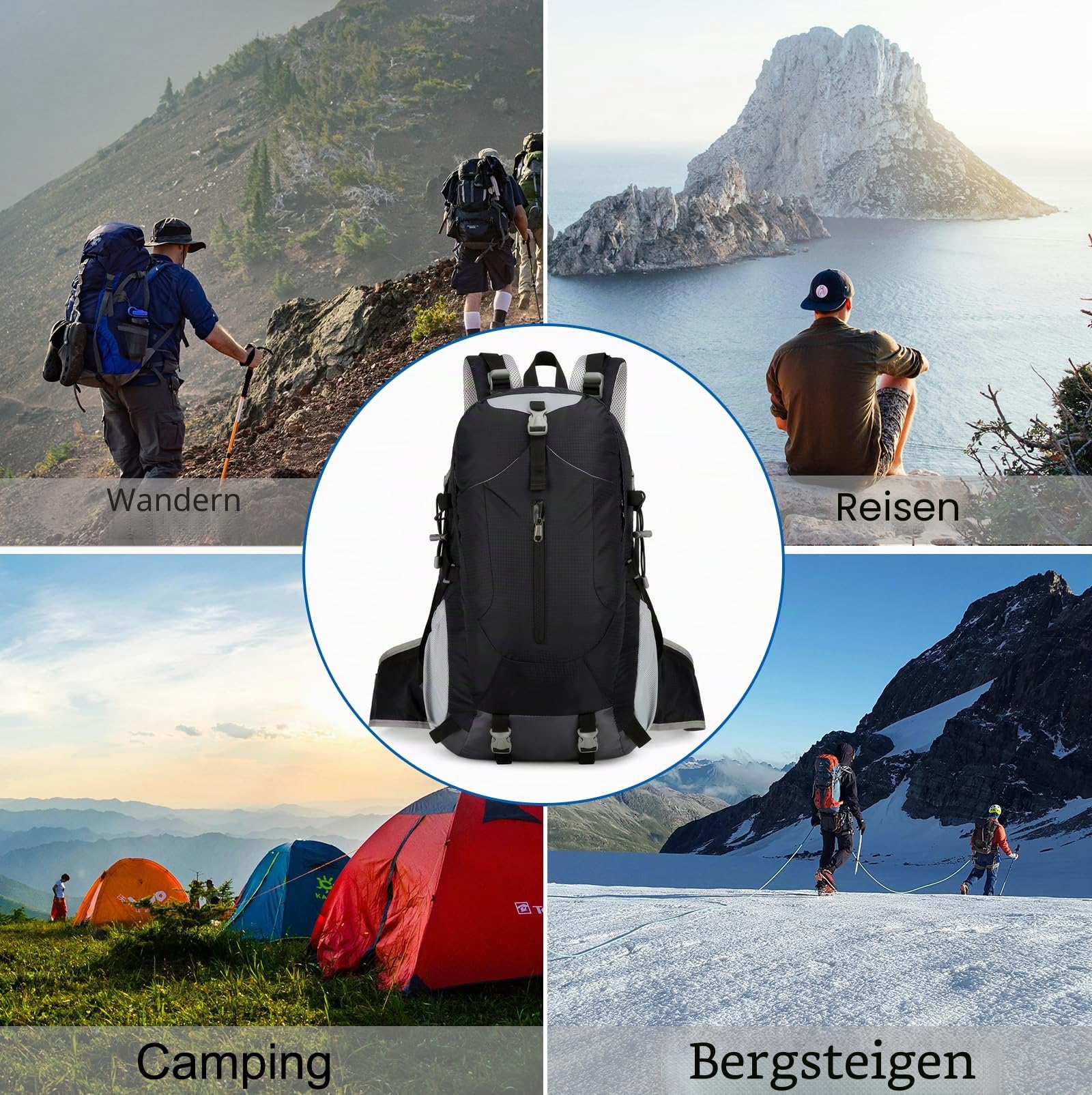 Long Keeper 40L Wanderrucksack Herren Damen Trekkingrucksack Reiserucksack Groß Outdoor Rucksack mit Regenschutz Wasserdicht für Wandern Radfahren Reise