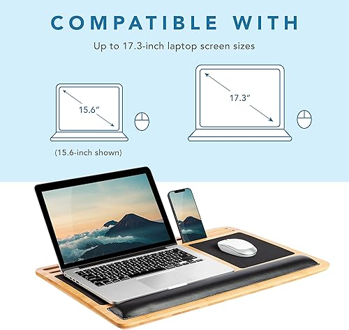 Miniatura 2 de LAPGEAR Bamboo Pro - Tabla de regazo con reposamuñecas, alfombrilla de mouse y soporte para teléfono, natural, se adapta a portátiles de hasta 17.3