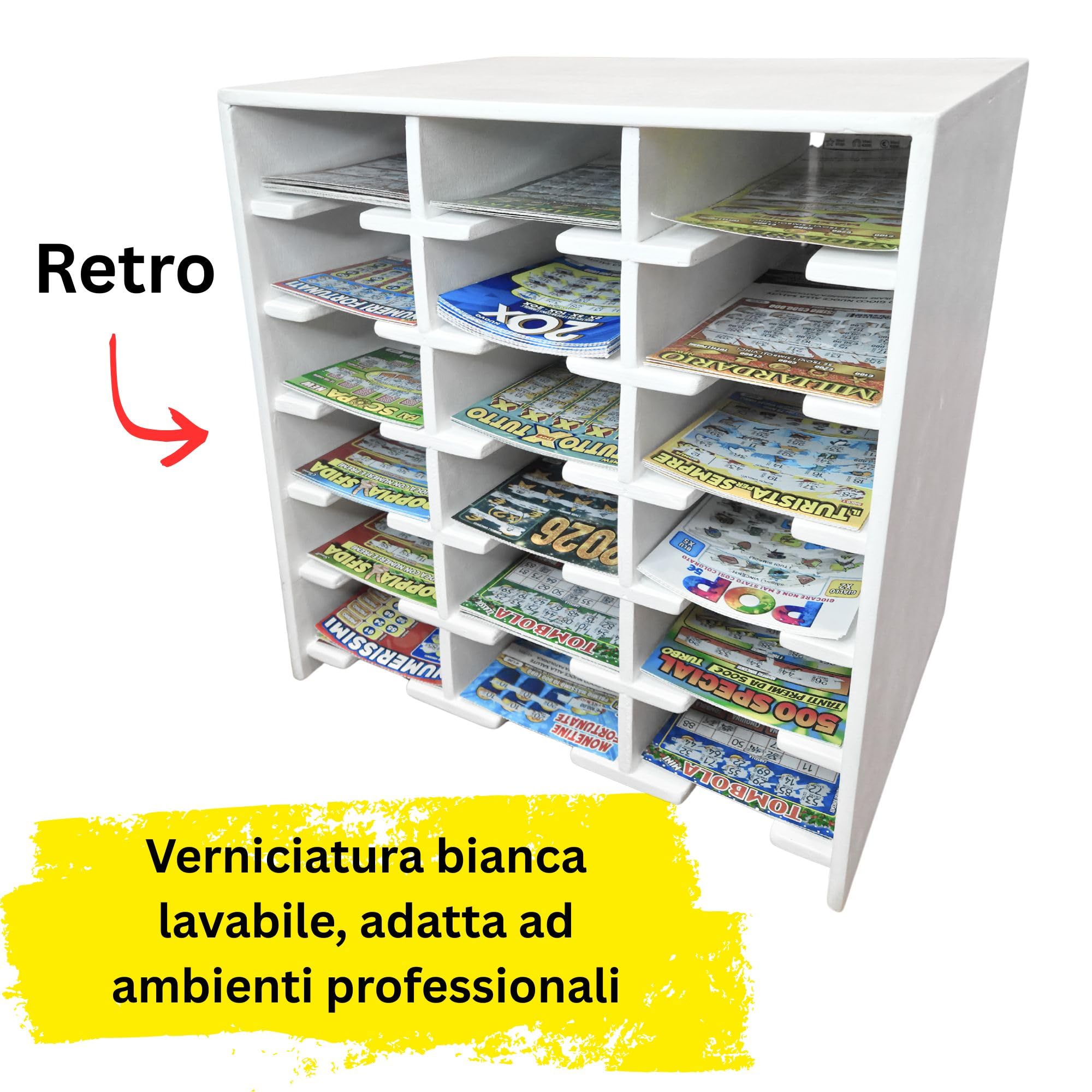 Generico Espositore Porta Gratta e Vinci da Banco in Legno – 18 Scomparti, Robusto e Professionale per Tabaccheria