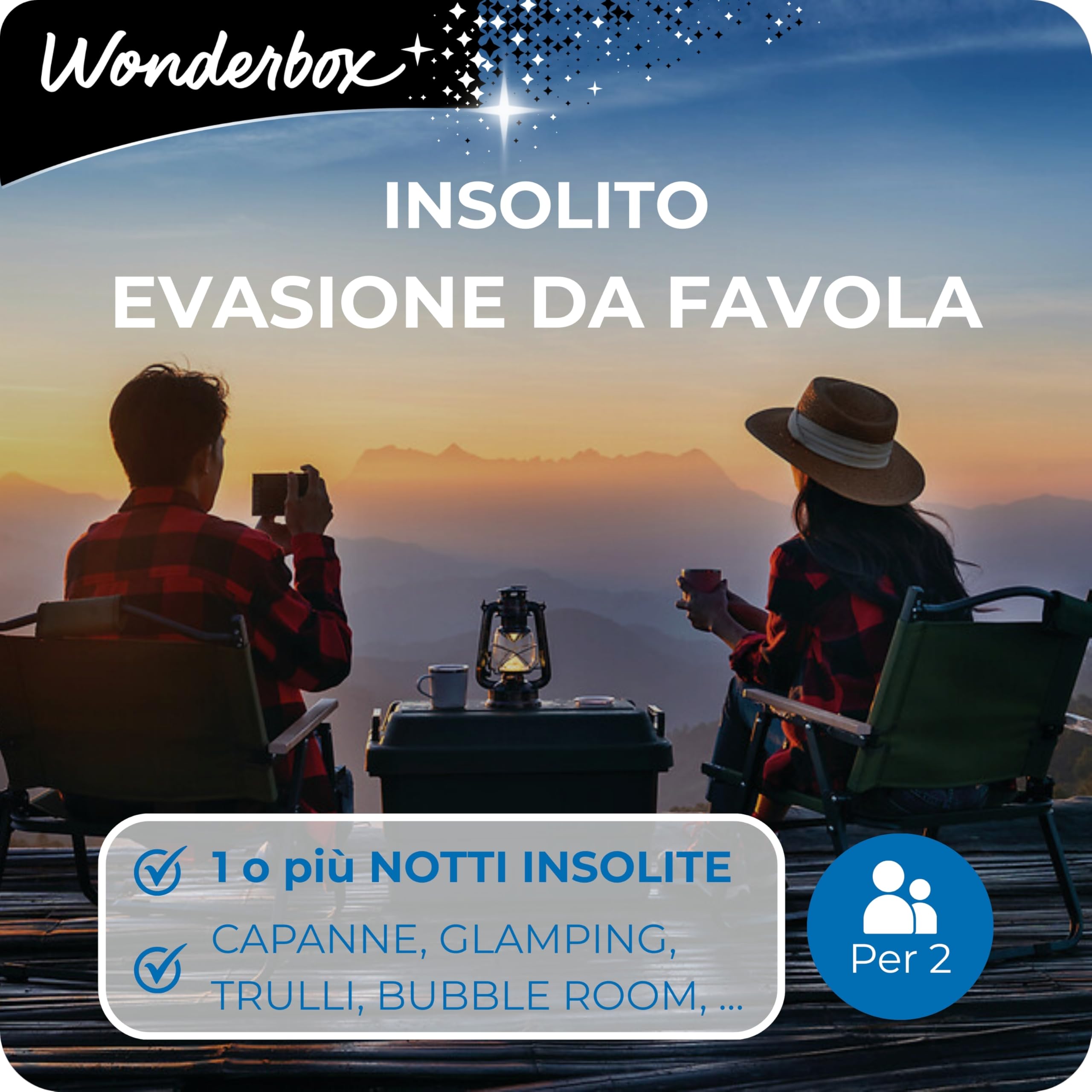 WONDERBOX - Cofanetto Regalo - Insolito - Evasione da Favola - per 2 pers | 1 o più notti con o senza cena, esperienze benessere o originali - Più di 370 soggiorni - Glamping, bubble room, capanne