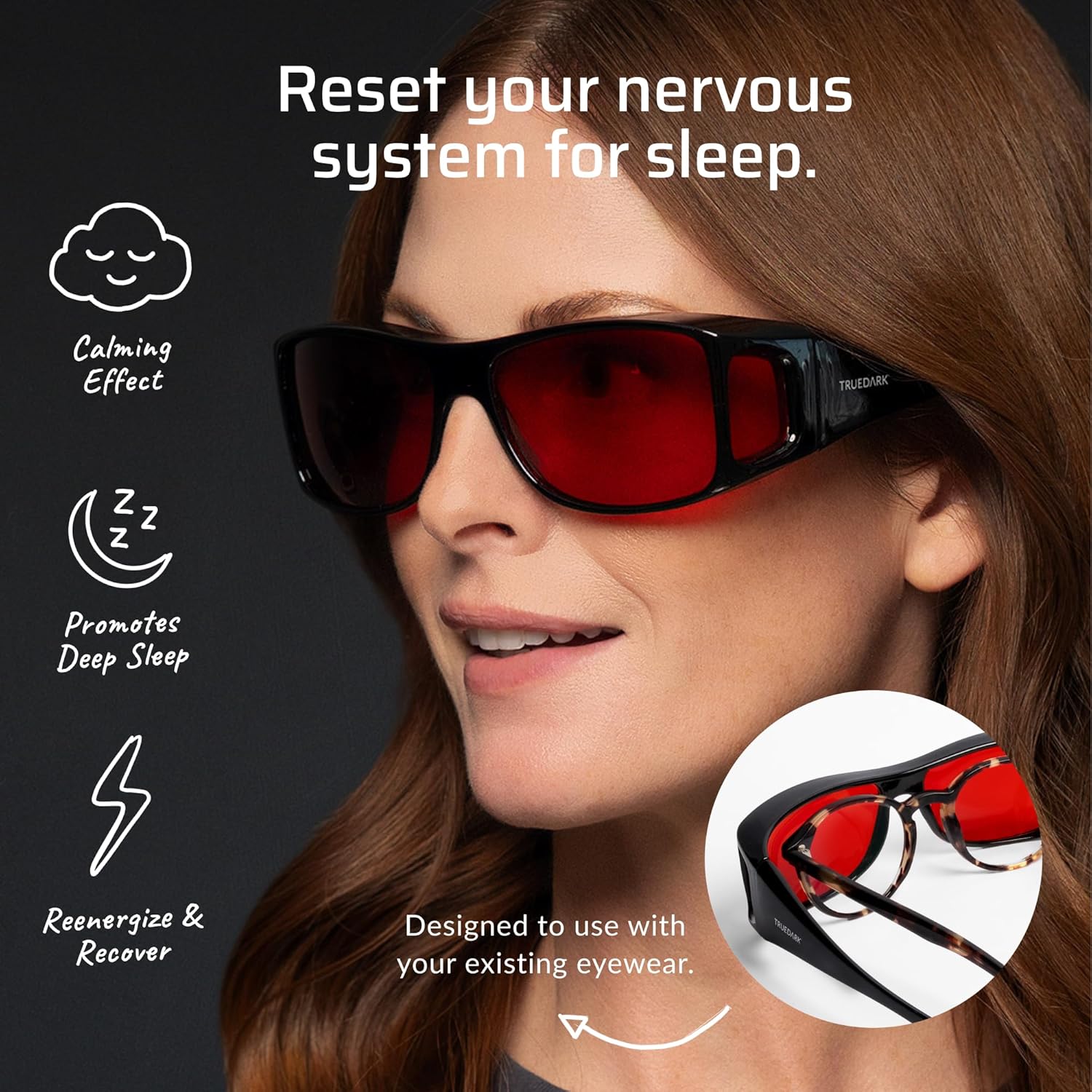 TrueDark by Dave Asprey | Twilights Fitovers | Blue Light Glasses for Women & Men, Red Lenses Block 99% Blue, Green & Violet Light for Night Use - Image 2