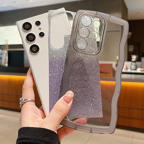 Miniatura 4 de Funda para Samsung Galaxy S22 Ultra, linda funda rizada de lujo para mujer funda mate transparente + tarjeta brillante 2 en 1 juego Bling Glitter