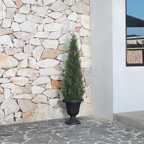 Miniatura 8 de Árboles topiarios artificiales de cedro de 5 pies para exteriores, árboles de ciprés falsos en maceta, plantas de hoja perenne sintética para