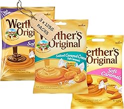 3 x Werthers Original SOFT CARAMELS, SOFT ECLAIRS, SALTED CARAMEL CREAM Candies (3x125g) | Classic Buttery Caramel Treats, Gluten-Free & Vegetarian, 375g Sharing Bags (Pack of 3), the originals,