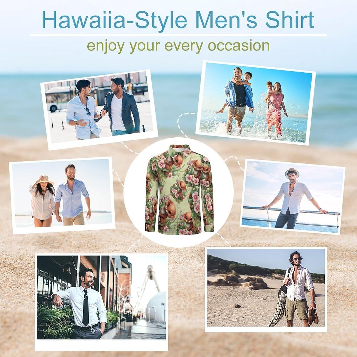 Weasel Flowers Long Sleeve Shirts Casual Dress Shirt Button-down T-shirts for Men