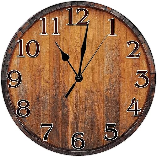 Reloj de pared divertido de barril de vino vintage de 12 x 12 pulgadas, silencioso, sin tictac, de PVC, funciona con pilas, para dormitorio, sala de