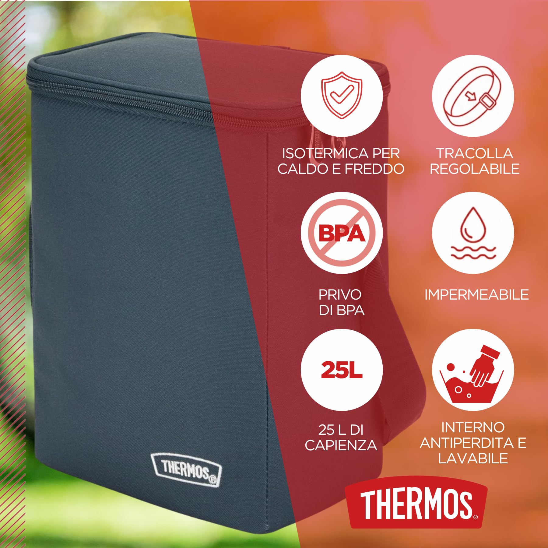Thermos Eco Cool Borsa Termica Isotermica 36 Lattine 25L 35x27x32cm Blu | 7h freddo, tessuto in rPET, tracolla regolabile, Isolamento termico IsoTec, senza BPA, senza PVC, per picnic e mare