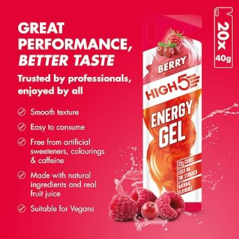 HIGH5 Energy Gel Quick Release Energy On The Go From Natural Fruit Juice (Berry, 20 x 40g)