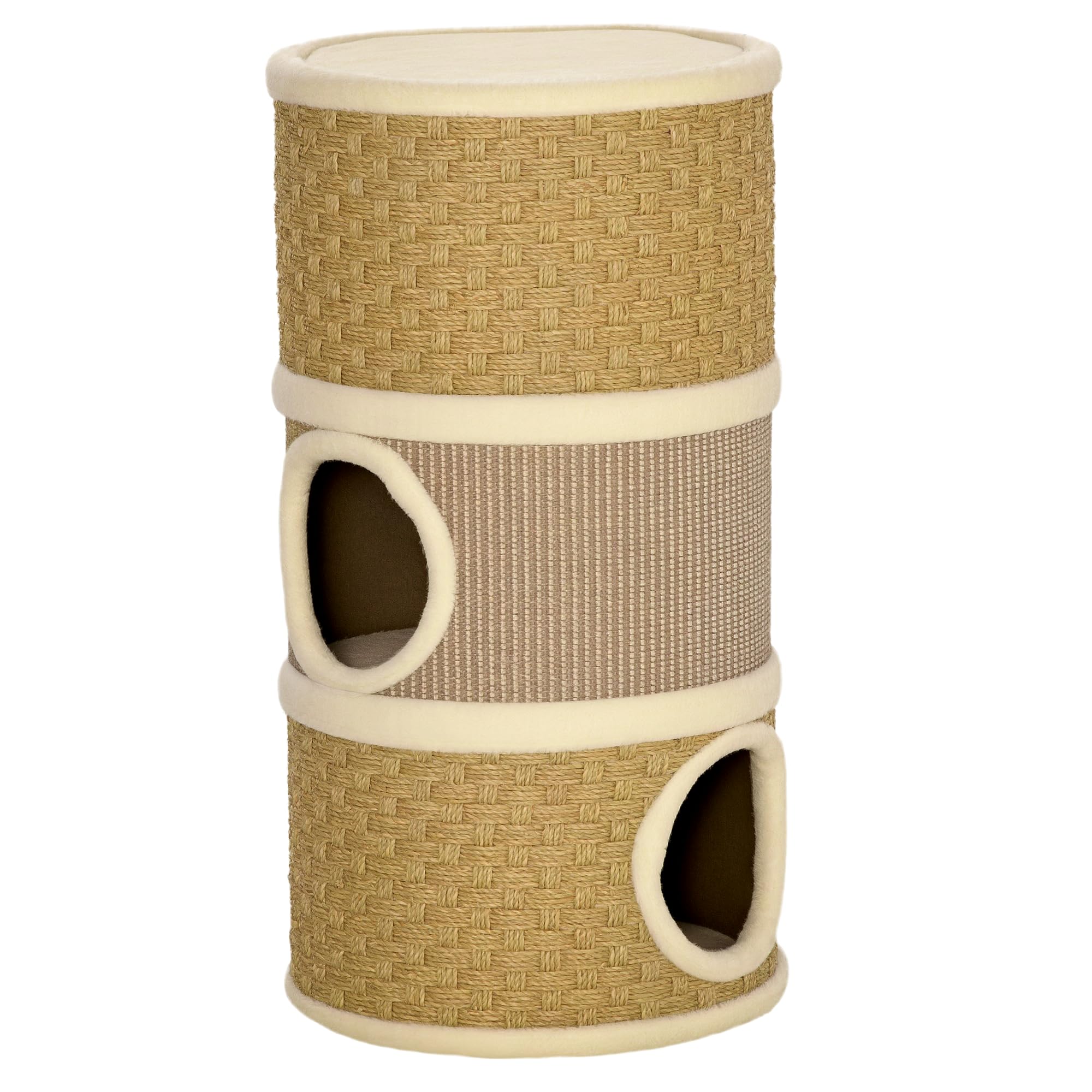 Pawhut Brown Cat Scratching Barrel Kitten Tree Tower With Sisal And Seaweed Rope
