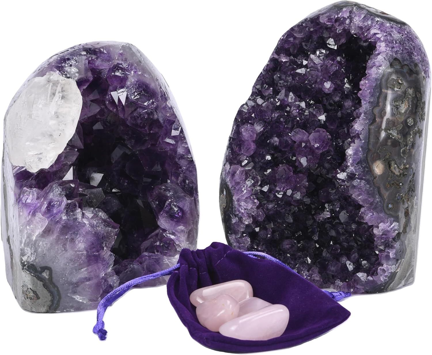 Extreme Rocks & Fossils Natural Amethyst Cluster with Polished Edges [1 to 1.5 lb.] Real Raw Geode Healing Crystal Rock from Uruguay, Deep Purple Decor and a Free Velvet Pouch of Rose Quartz - Image 4