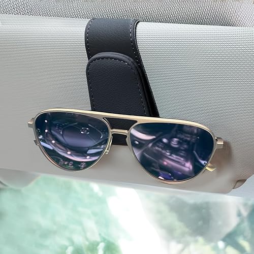Soporte para lentes de sol para automóvil, clip magnético de cuero para lentes de sol, accesorios para el interior del automóvil, 1 paquete negro
