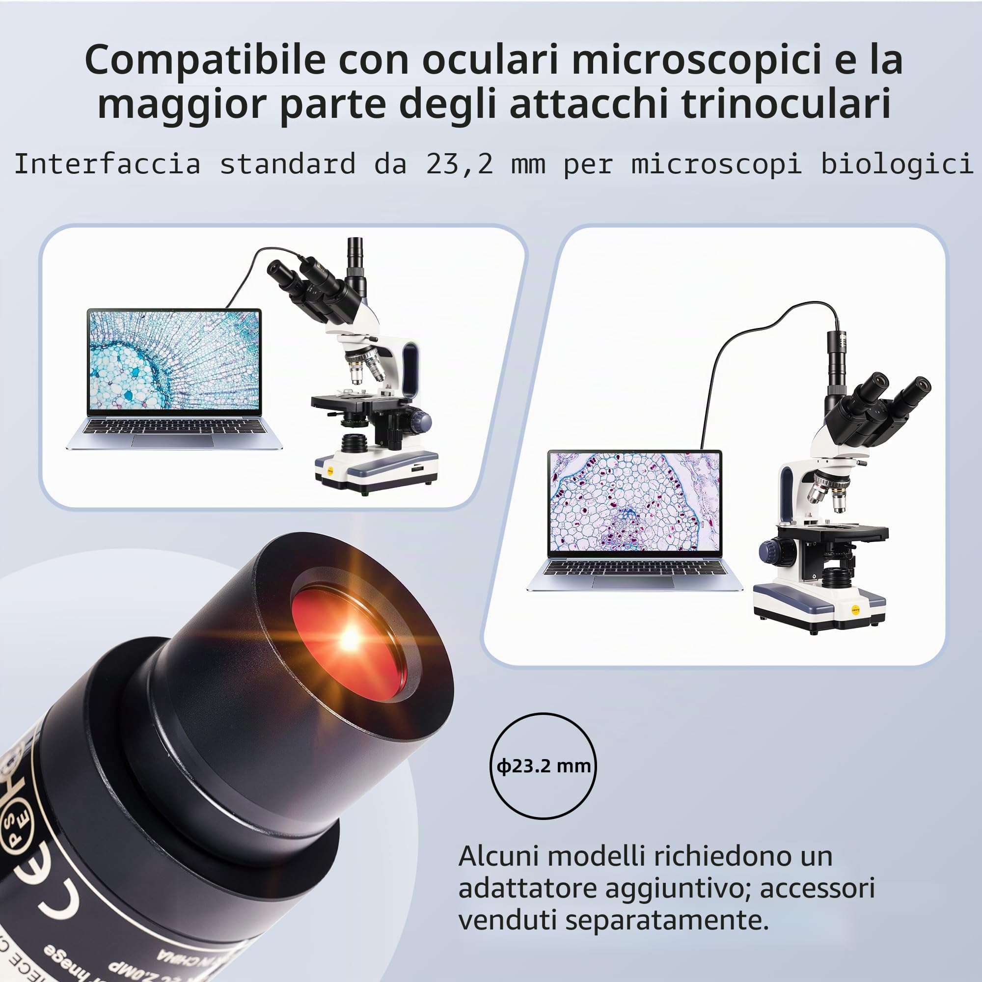 SWIFT EP2M 2-MP 1080p fotocamera oculare USB microscopio per tubi oculari e trinoculari da 23,2 mm, compatibile con Windows 7-11 e macOS, S-Viewer per misurare e annotare