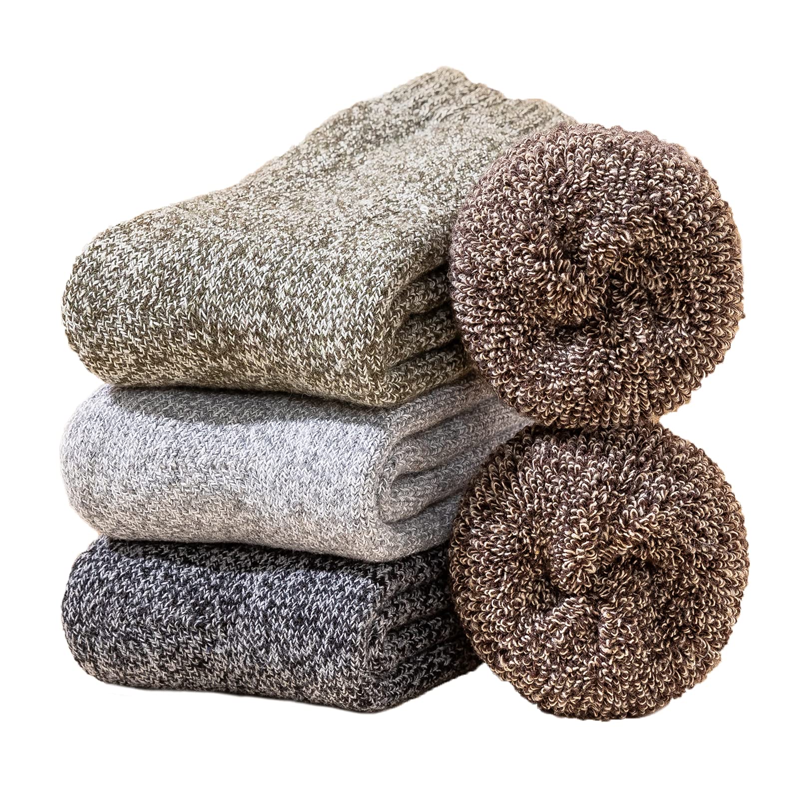 YZKKE 3Pack Mens Super Thick Wool Warm Socks - Soft Comfort Casual Crew Winter Socks