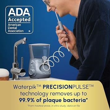 Waterpik Aquarius Water Flosser For Teeth Cleaning, Gums, Braces, Dental Care, Electric Power With 10 Settings, 7 Tips For Multiple Users And Needs, ADA Accepted, Gray WP-667, Packaging May Vary