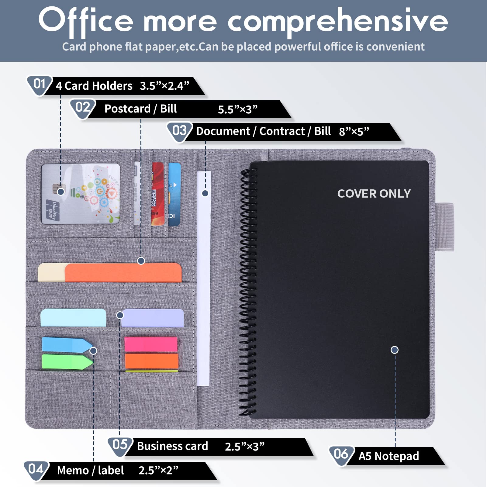 Ditiord Folio Cover For Rocketbook, Portfolio Organizer, Waterproof Fabric, Multifunctional Organizer with Pen Loop, Business Card Holder, fits A5 Size Notebook, 8.8" x 6" inch, (Gray) - Image 2