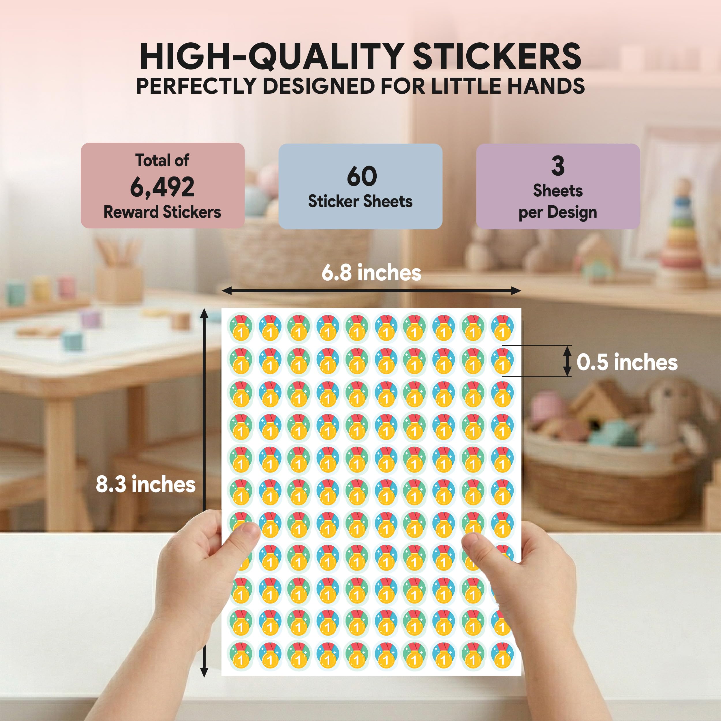 Decorably 6.492 Pastell-sortierte Belohnungsaufkleber für Kinder – 60 Aufkleberbögen, kleine Aufkleber für Kinder, Belohnungstabelle, Klassenzimmer-Aktivitäten, positive Verstärkung, Kunst und