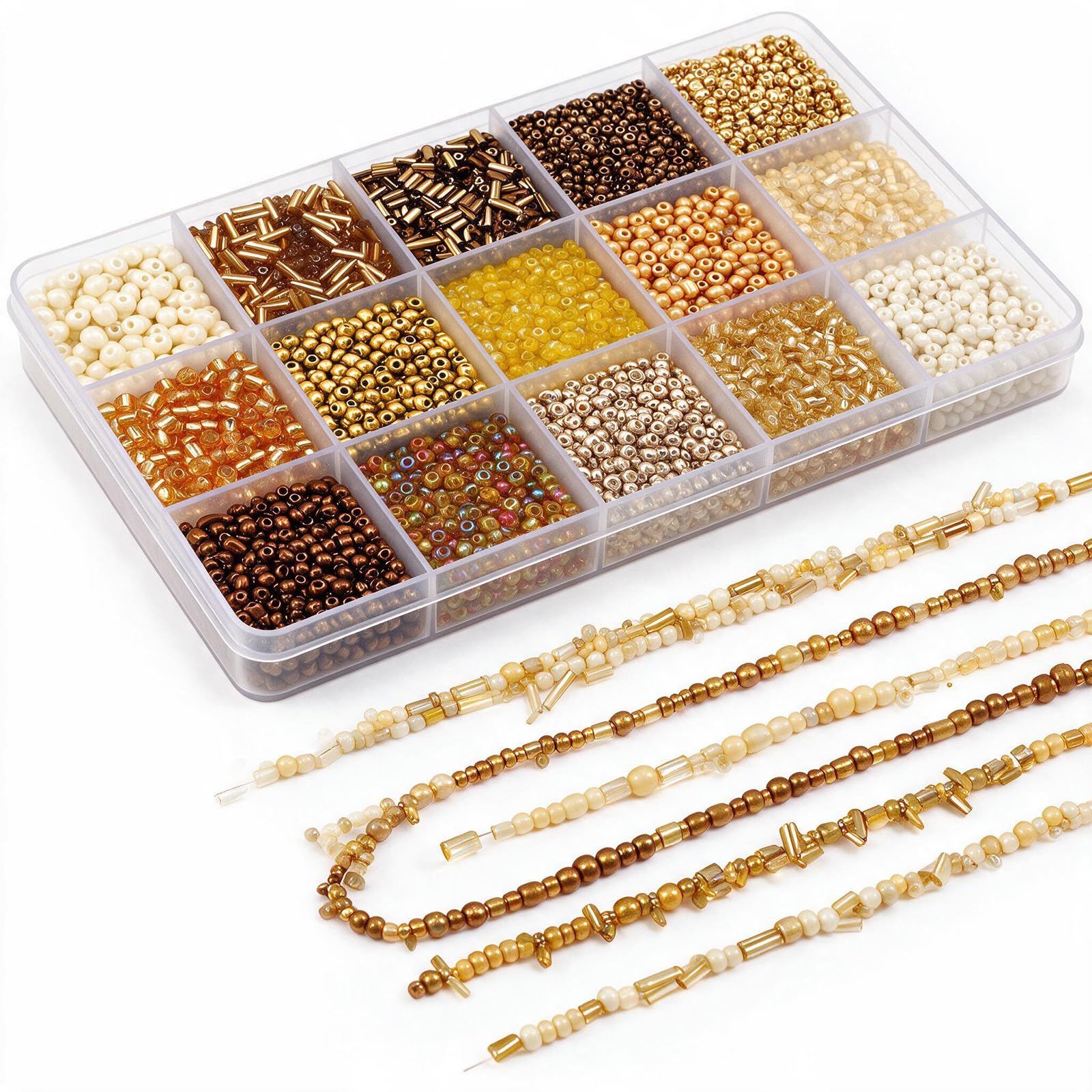 Glass Seed Bead Bracelet Making Kit, Embroidery Beads for Crafting (Gold) — image 1