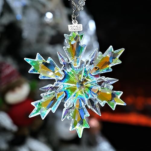 Miniatura 7 de Adornos anuales de Navidad 2022 con estrella de copo de nieve de cristal, adornos para árbol de Navidad, atrapasoles de cristal, decoración colgante