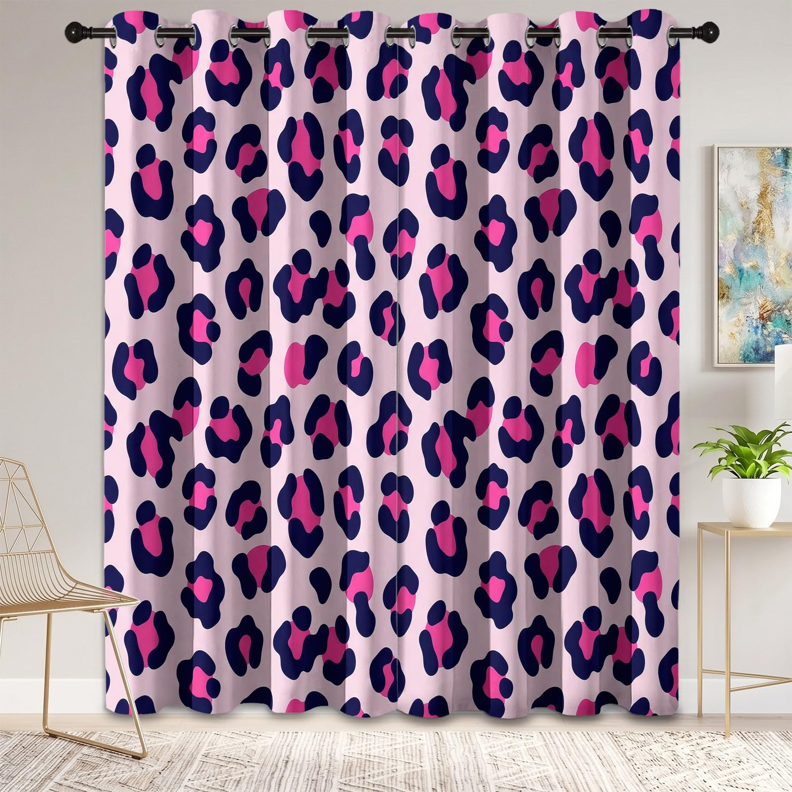 Animal Rideaux Occultants Thermique Isolant 140L X 260H cm (2 Panneaux), Enfant Rideau Occultant Opaque à Oeillets Imprimé Animal À Pois Esthétique Motif pour Chambre d'enfant et Salon, Rose