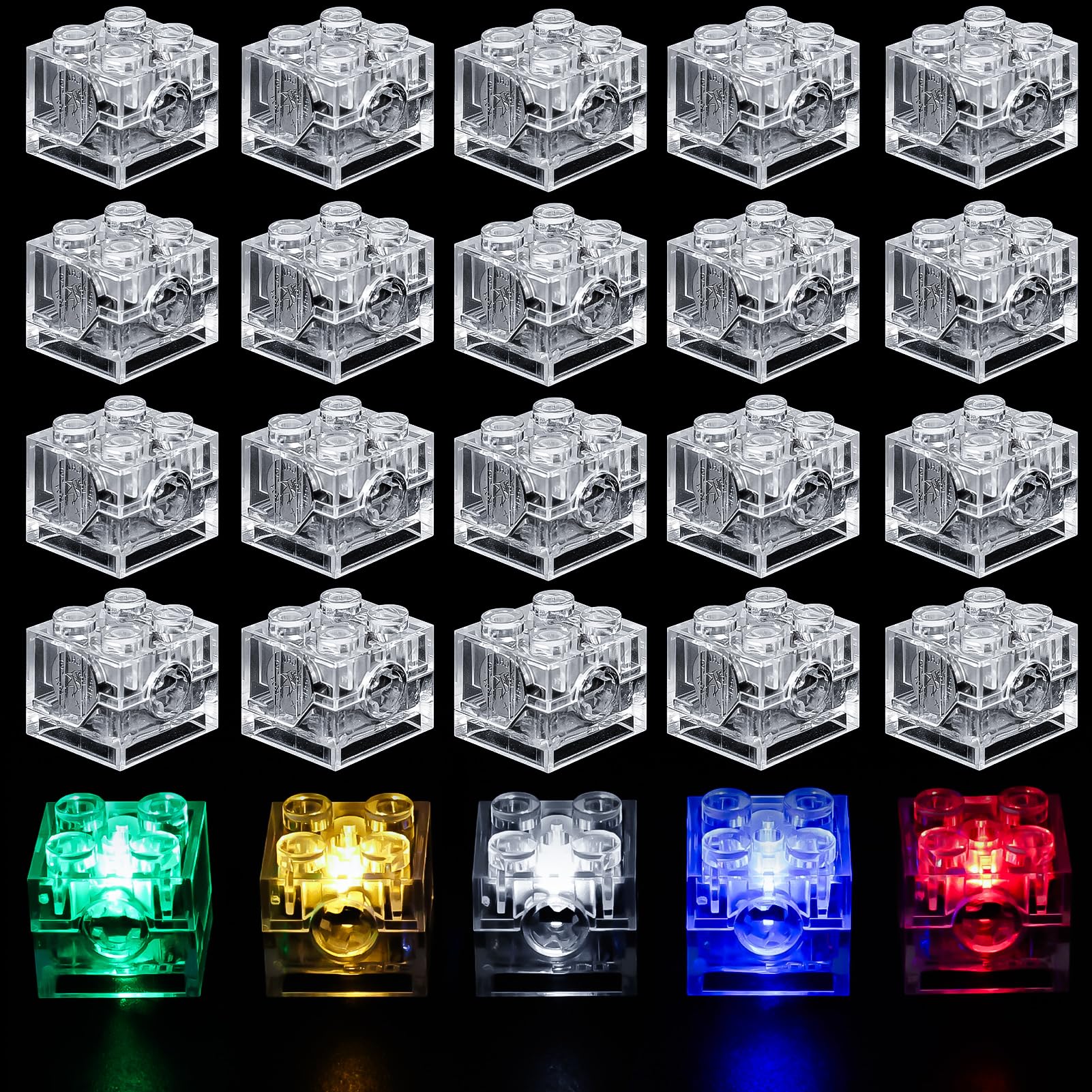 Joycabin 15 Pcs Luminous Building Blocks, 2x3 LED Light Up Brick Transparent Rectangle Building Blocks Lamp Building Block Parts Set Toy Compatible With All Major Building Brick Brands - View #4
