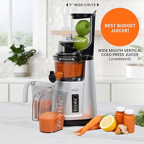 Miniatura 2 de Omega Exprimidor de boca ancha, compacto y vertical prensado en frío, extractor de jugo de frutas y verduras con tolva de 3 pulgadas, jugo lento de