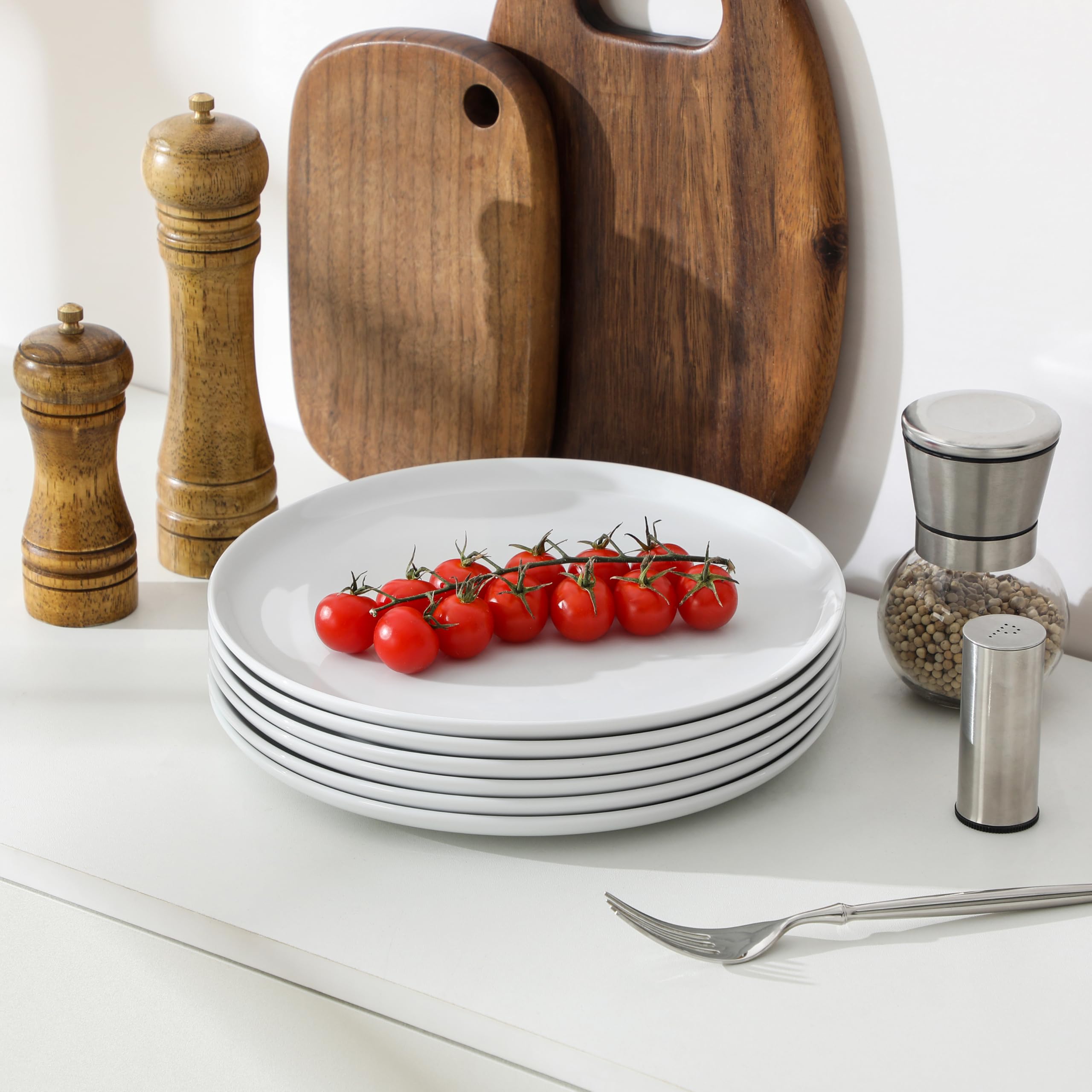 MALACASA Piatti Piani Bianchi in Porcellana, 26CM Grandi Servizio Piatti Moderni 6 Persone per Insalata, Pasta, Pizza, Panino, Dessert, Ristorante - Serie LEXI