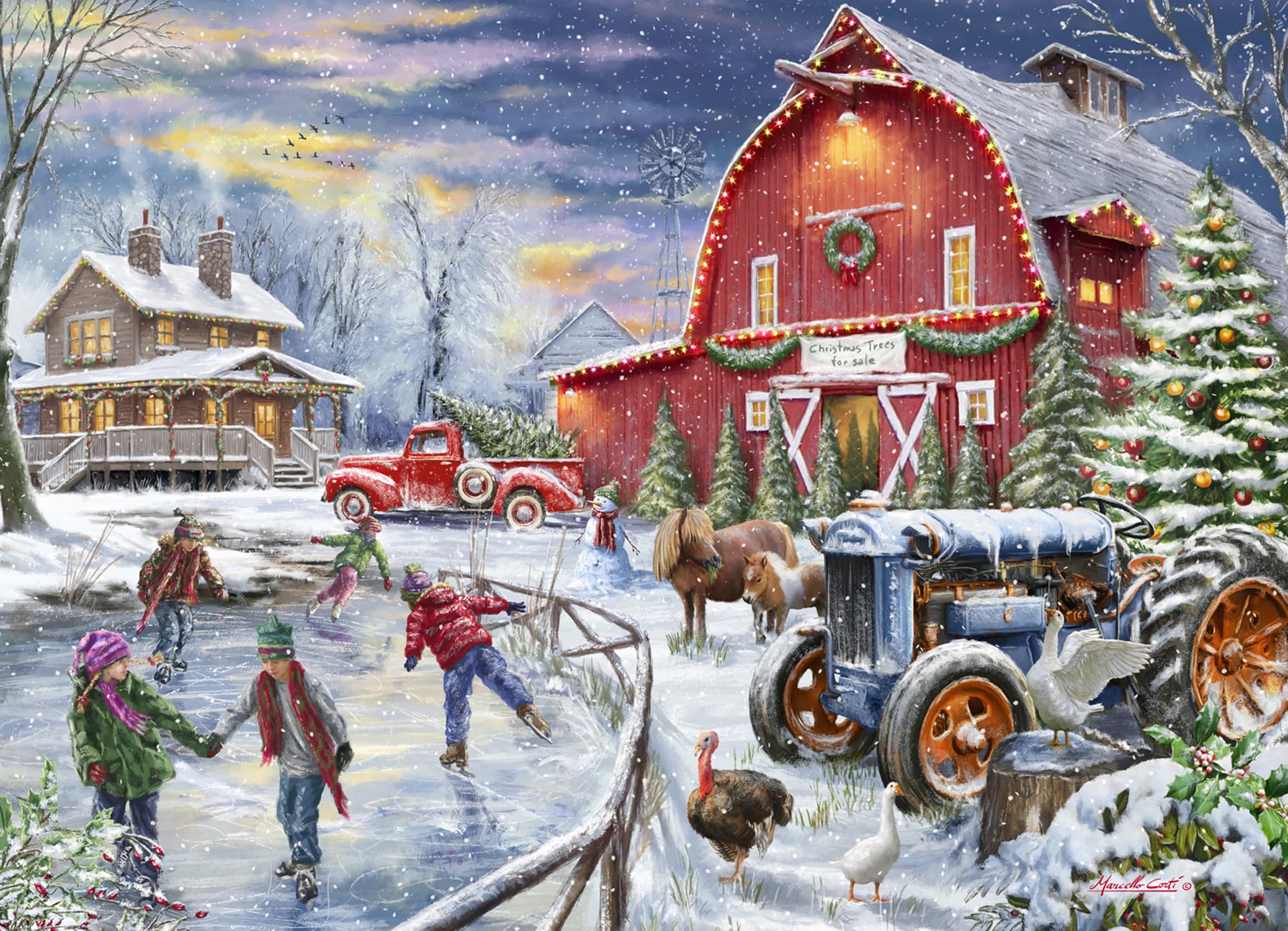 Barnyard Christmas Jigsaw Puzzle 1000 Piece by Vermont Christmas Company - Fully Interlocking & Randomly Shaped Pieces - 26 5/8" x 19 1/4"