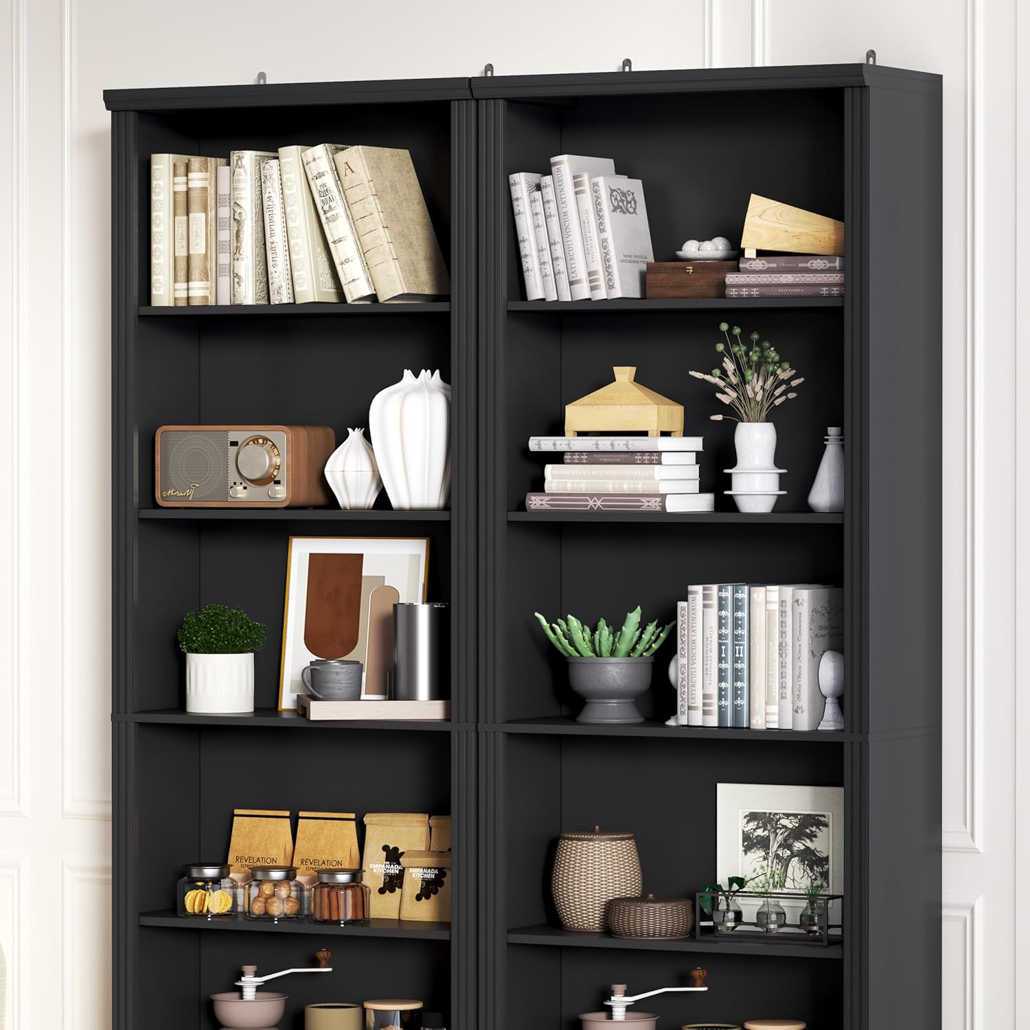 Thacuok 75" Tall Bookshelf Set of 2, 6 Tier Bookshelf with Adjustable Shelves, Bookcase with Anti-Tipping Device, Floor Standing Modern Display Rack,Book Shelf for Living Room, Bedroom, Office, Black