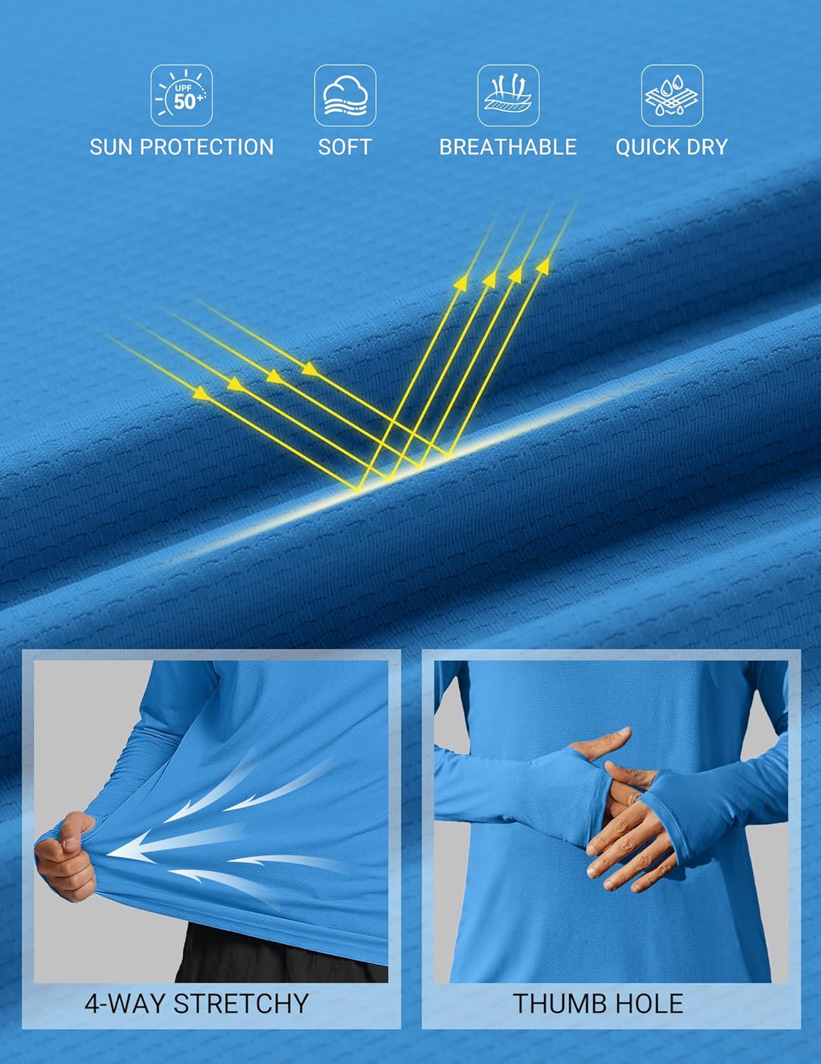 COOFANDY Mens UPF 50+ Hoodie Shirts Long Sleeve Rash Guard Sun Protection Fishing Shirts Lightweight Quick Dry Hoodies - Image 5