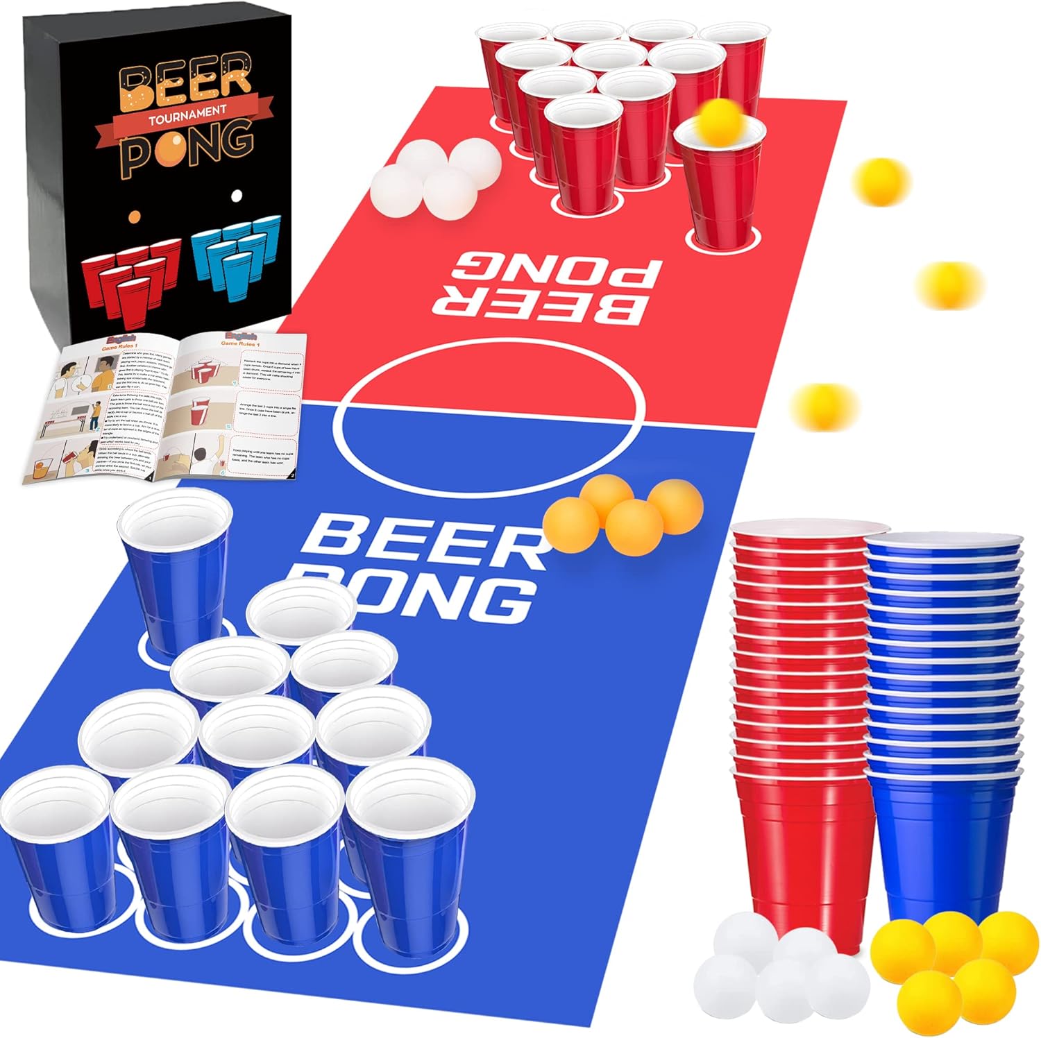 Chennyfun Beer Pong Table Mat Set, Fun Adult Drinking Game, 1 Beer Pong