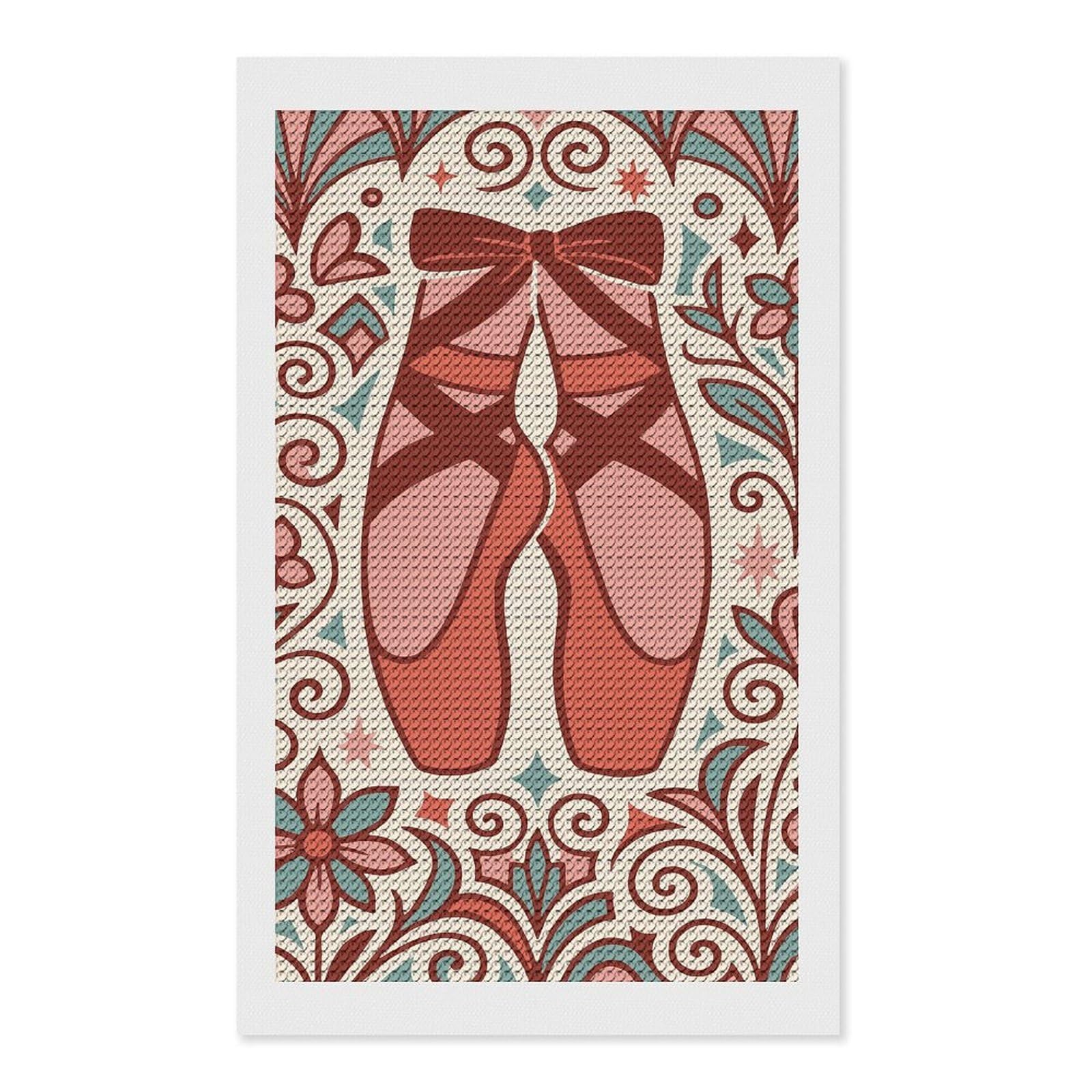 Junmoney Ballet Shoes Floral Art Diamond Art Kit 12"x20", Gift Idea, for Family Craft Time, Mindful Craft Activity, Boho Decor, Relaxing DIY Hobby